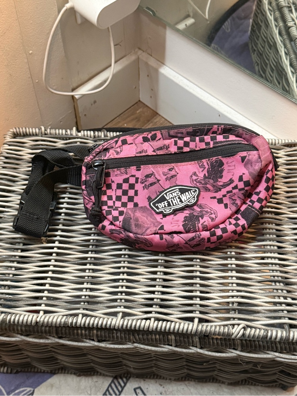 Vans Pink Black Checkerboard Graphic Kids Waist Bag
